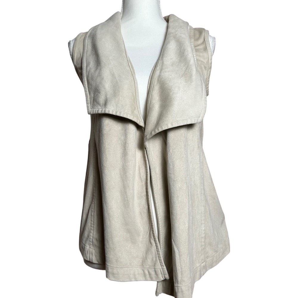 Juicy Couture Vest XS Sleeveless‎ Draped Open Front Faux Suede Beige